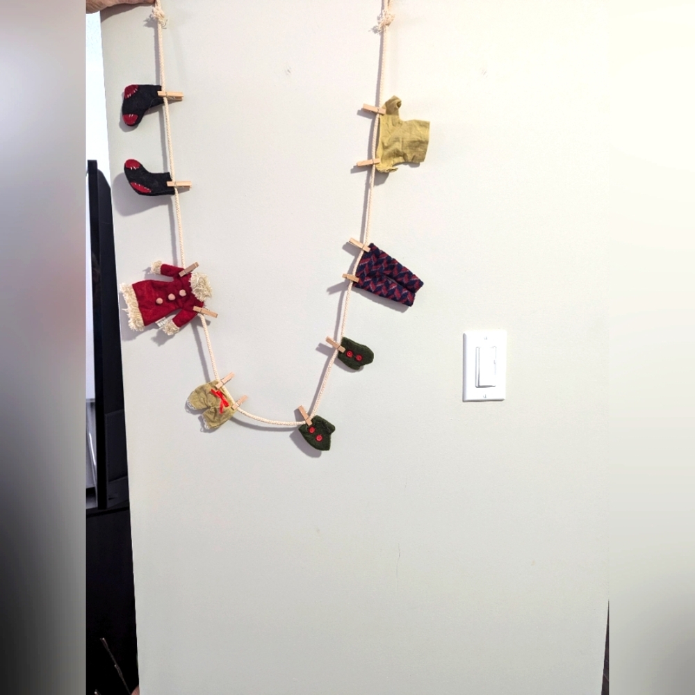 Festive Miniature Clothing Garland. Mrs. Clause Clothesline. Christmas Garland.